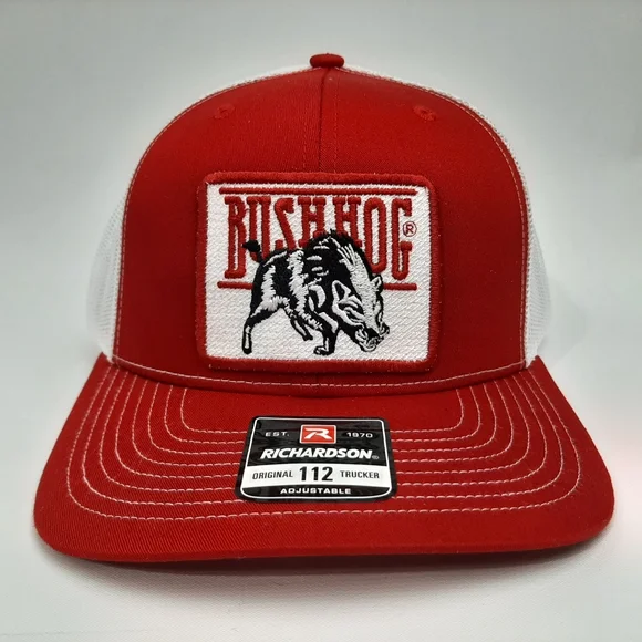 Bush Hog Patch Richardson 112 Trucker Mesh Snapback Cap Hat Red White - Picture 2 of 4